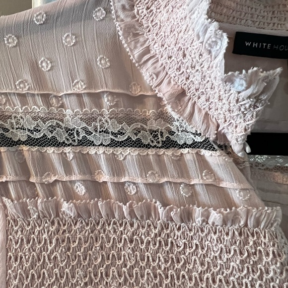 White House Black Market Pale Pink Smocked Ruffled Blouse - Picture 3 of 16